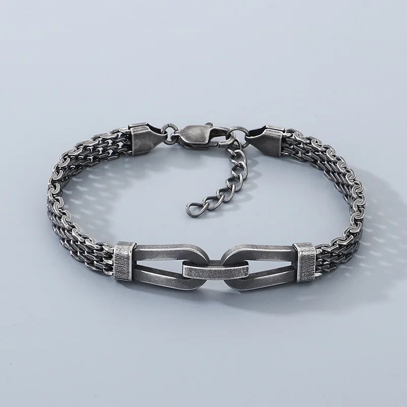Kalen Ins Hollow Woven Chain Bracelet Niche Design Horseshoe Buckle Adjustable Stainless Steel Men Bracelet
