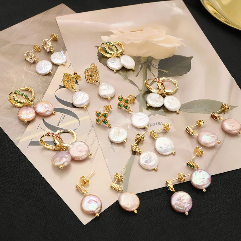 925 Silver High Sense Simple Pink Baroque Pearl Elegance Drop Earrings White Zircon for Women Fashion Wedding Jewelry