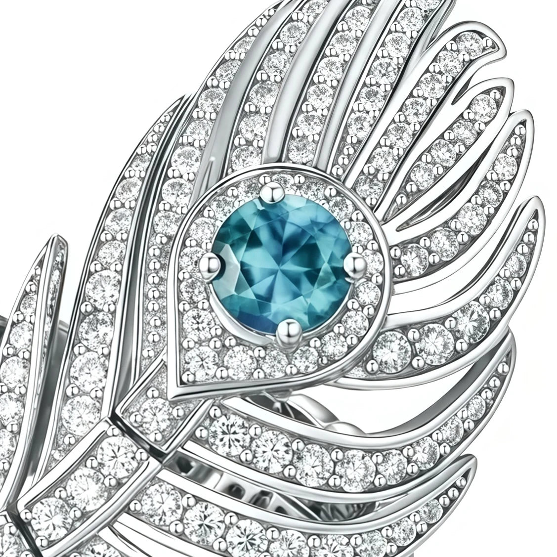 MUSHAN Luxury Jewelry 925 Sterling Silver Rings Feather Band High Carbon Diamond Aquamarine Rhodium Plated Women Wedding Ring