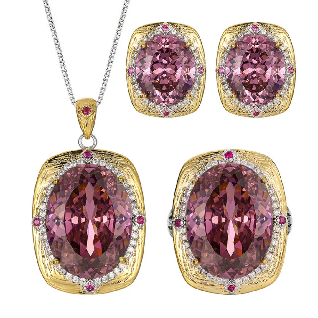 S&S Gold Plated Dried Rose Flower Jewellery Set – Pendant, Ring & Earrings – Collection