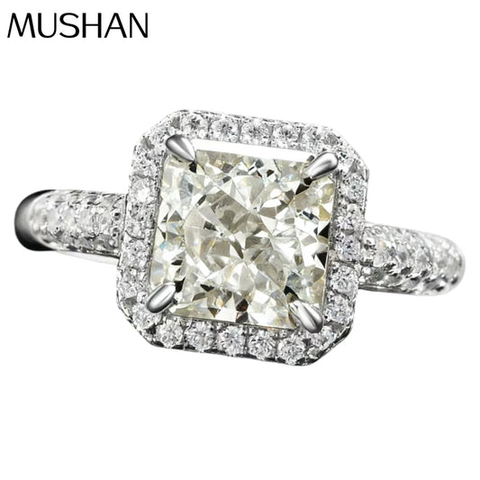 MuShan Platinum Plated 925 Silver 2 Carat High Carbon Diamond Women's Luxury Wedding Anniversary Party Ice Flower Cut White