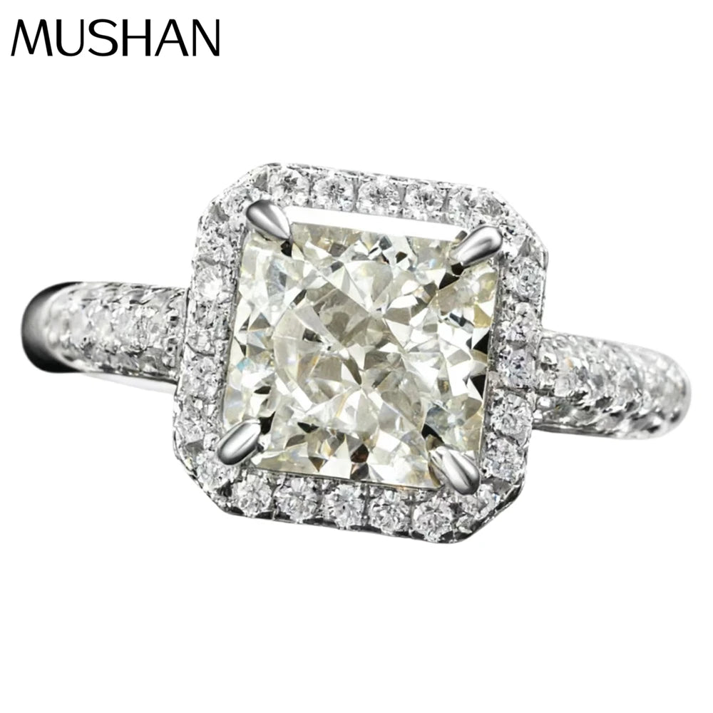 MuShan Platinum Plated 925 Silver 2 Carat High Carbon Diamond Women's Luxury Wedding Anniversary Party Ice Flower Cut White
