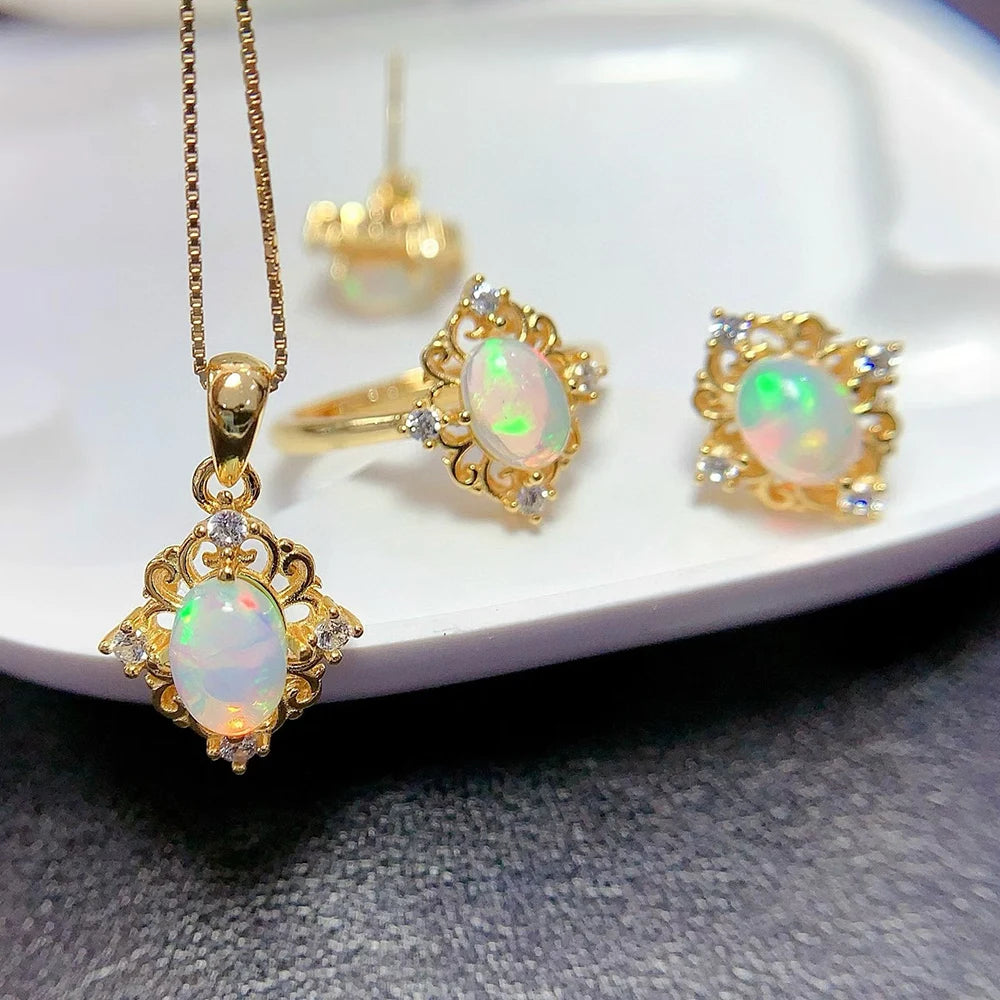 REDheart Natural Opal Jewelry Set 925 Silver Rhodium Plated Luxury Gift Anniversary Fine Jewelry with Custom Logo