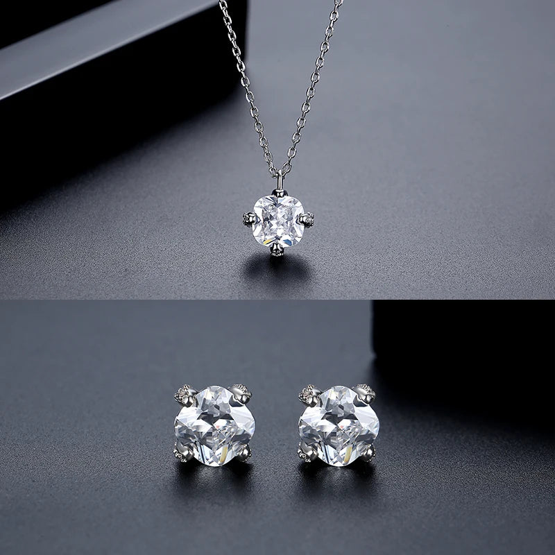 S&S Rhodium Plated Geometric Zircon Necklace & Earring Set – Collection