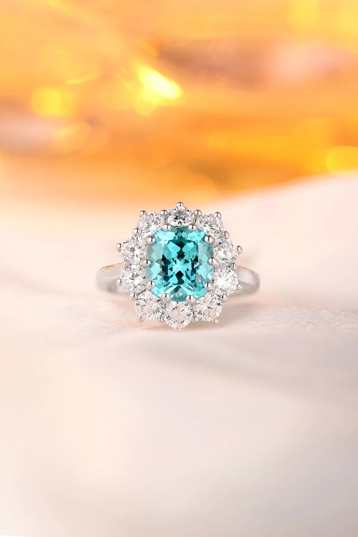 Gemfiori Handmade Lab Grown Paraiba Sapphire Engagement Rings Rhodium Plated Sterling Silver 925 Wedding Jewelry