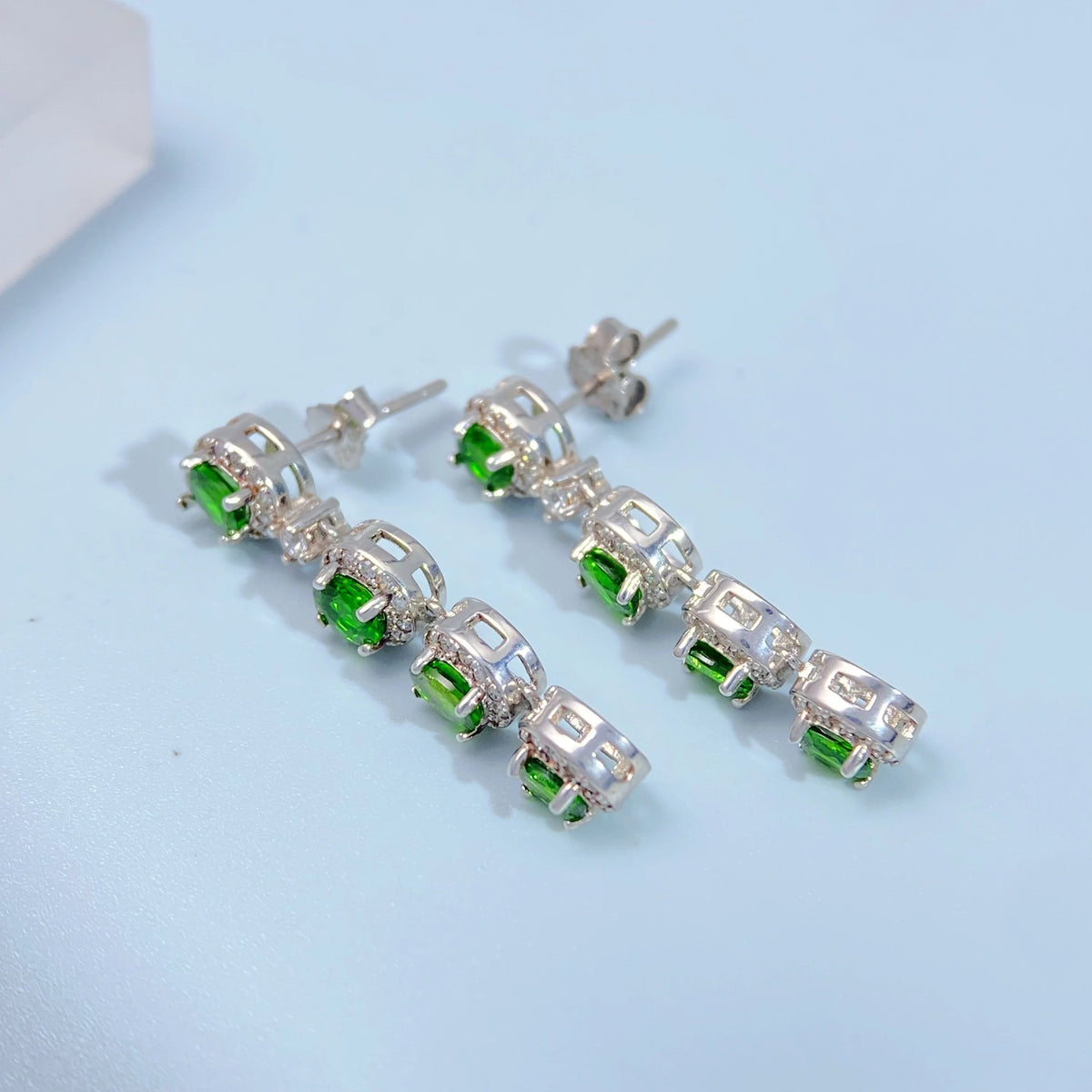 Gioiellieri Elegant Natural Chrome Diopside Drop Earrings S925 Sterling Silver for Women Fine Jewelry Green Gemstone Gift May Birthstone New