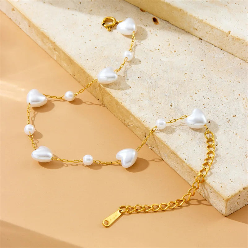 Gold Pearl Necklace & Bracelet Jewellery Set | Classic Elegance Fashion Set