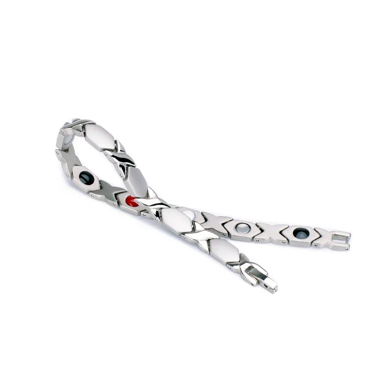 Pure Titanium Steel Magnetic Therapy Silver Energy Bracelet with Far Infrared Negative Ions for Gift Wedding Anniversary Party