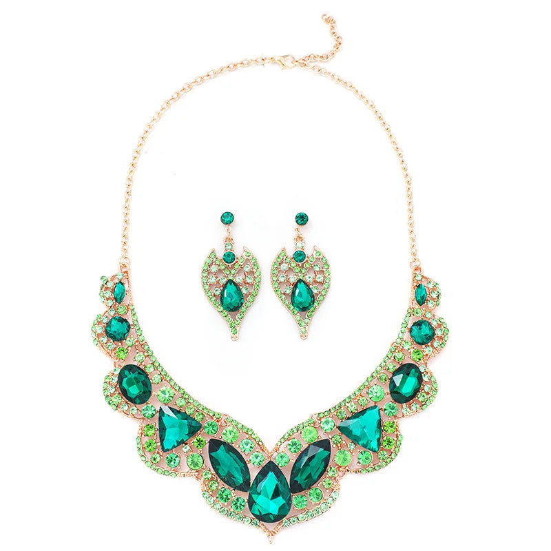 Austrian Crystal Marquise Flower Necklace & Earrings Jewellery Set | Bridal Banquet Fashion Set