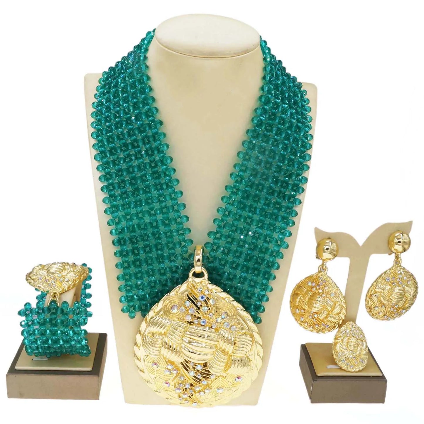 Zhuerrui Favors Women's Gold Jewelry Sets Blue Pearl Necklace Bracelet Jewelry Set Beautiful Bridal Costume Accessories H40034