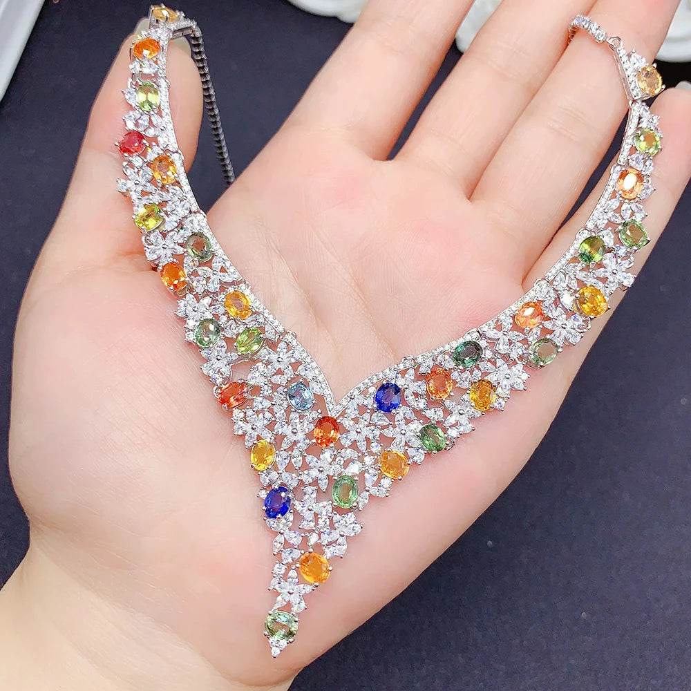 New Design Rose Gold Plated Natural Fancy Colored Sapphire Fashion 925 Sterling Silver Fine Jewelry Engagement Pendant Necklace