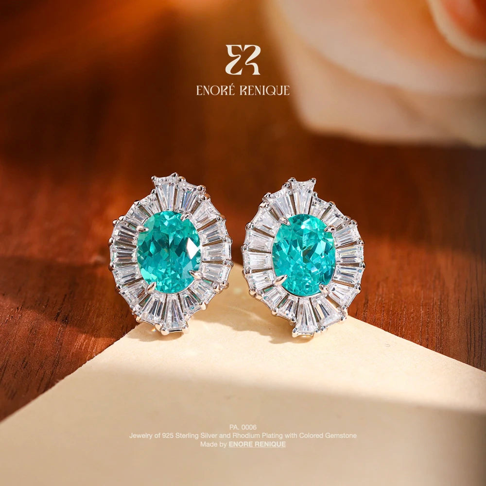 Royal Sky Blue Gemstone Halo Jewelry Set Rhodium Plated S925 Silver Lab Created Paraiba Tourmaline Wedding Party Statement Piece