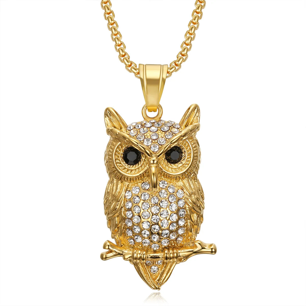 Hip Hop Viking Owl Bird Tree Branch Punk Iced Out Moissanite Pvd Stainless Steel Fashion Jewelry Pendant Necklaces Gold Plated