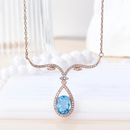 Gioiellieri Factory Supply High Quality 925 Sterling Silver Women's Rose Gold Plated Natural Topaz Choker Pendant Necklace Anniversary Party