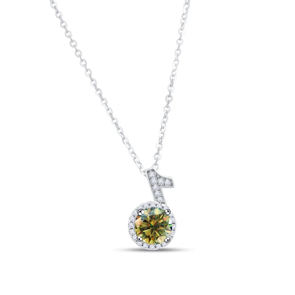 Fine 925 Silver Bezel Set Round Cut 1ct VVS Colored Moissanite Jewelry New Trendy Fashion Layer Musical Note Necklace for Women