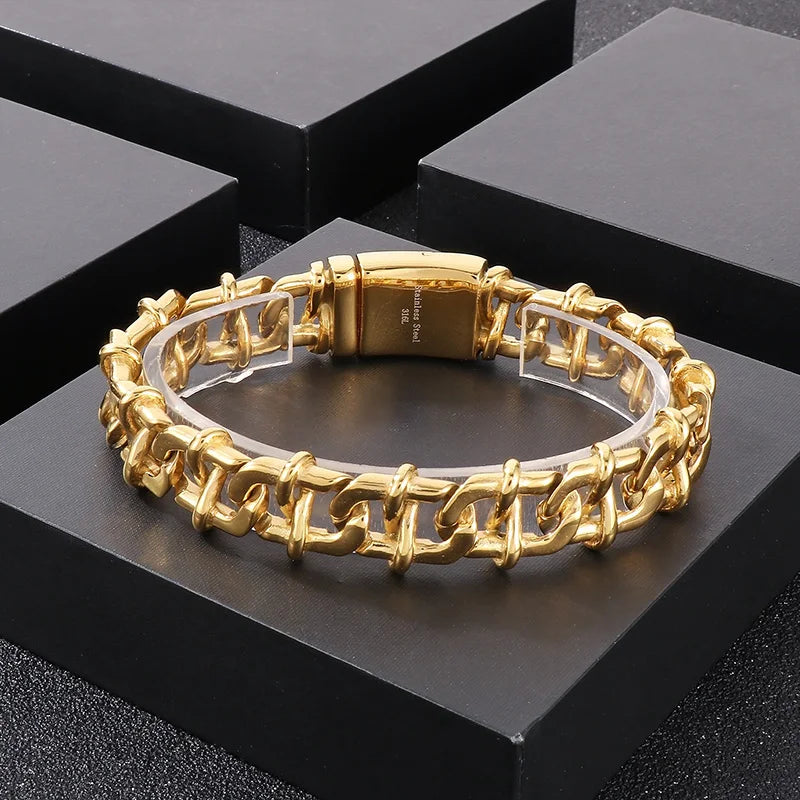 KALEN Men Retro Industrial Style Silver/Gold Color Stainless Steel Matte Surface Links Bracelets