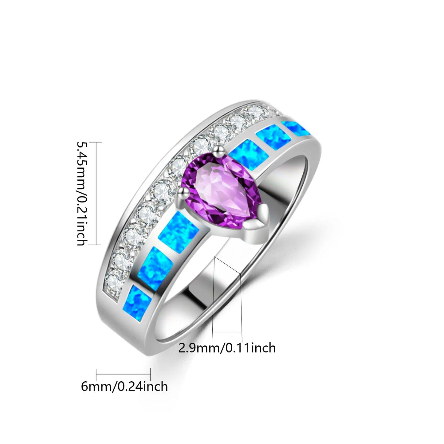 Luxury Teardrop Purple Gem & Blue Opal Ring | Zircon-Accented  Band | Statement Fashion Jewelry for Women Special Occasions