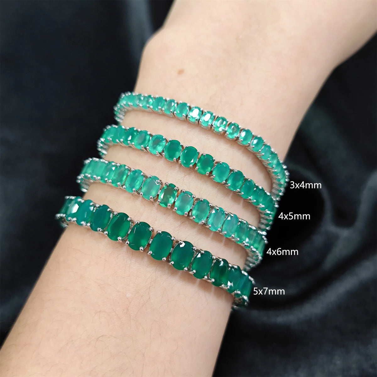 Gemfiori Abiding Opulent Glaring Custom 3x4mm 4x5mm 4x6mm 5x7mm Oval Cut Natural Green Agate 925 Silver Oval Chrysoprase Tennis Bracelet