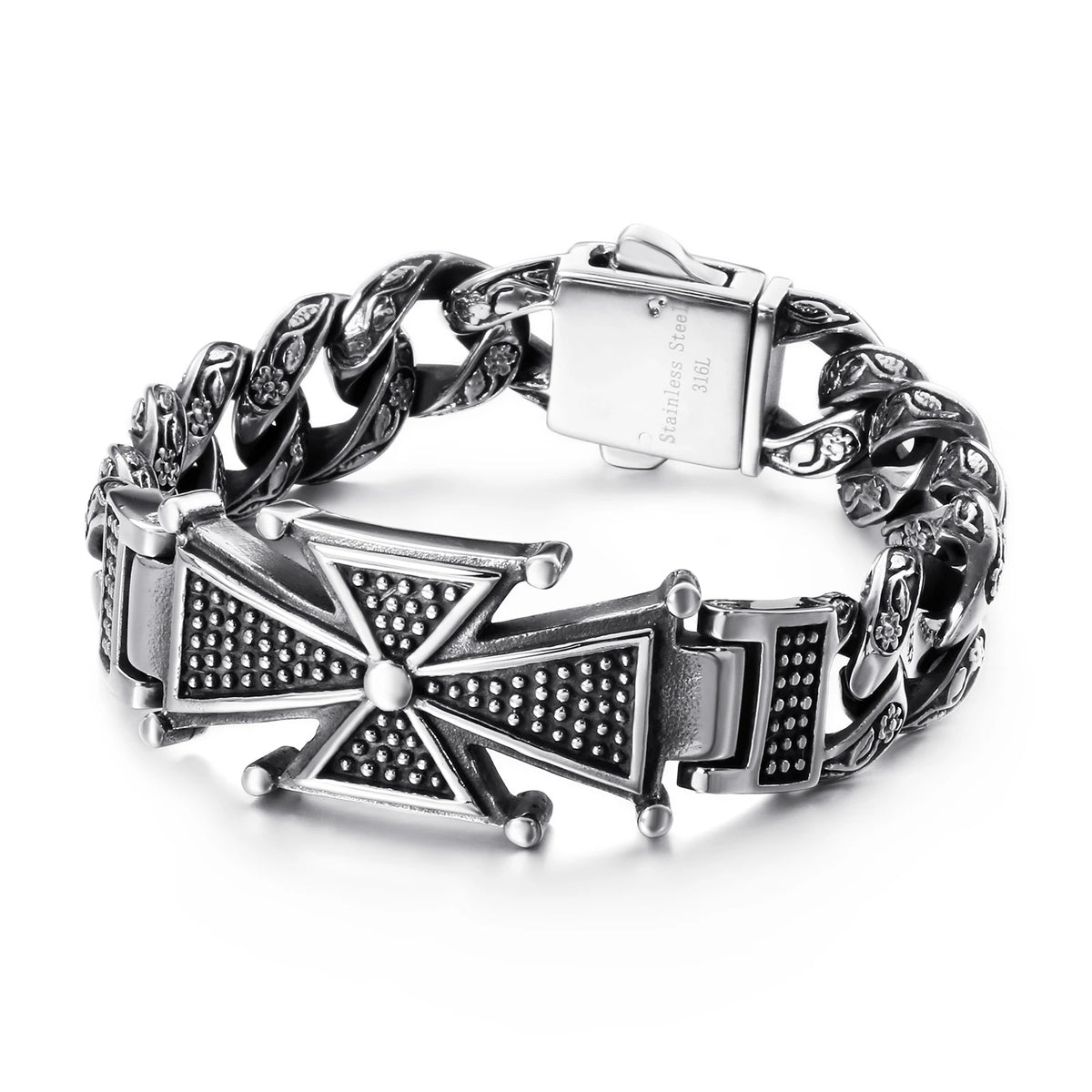 VIKING Mens Retro Skull Charm Bracelet – Silver Stainless Steel