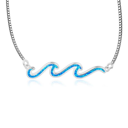 Aobao New Christian Copper Box Chain Opal Lariat Surf Necklace Hawaiian Style Water Wave Pendant Jewelry Wholesale Bestseller