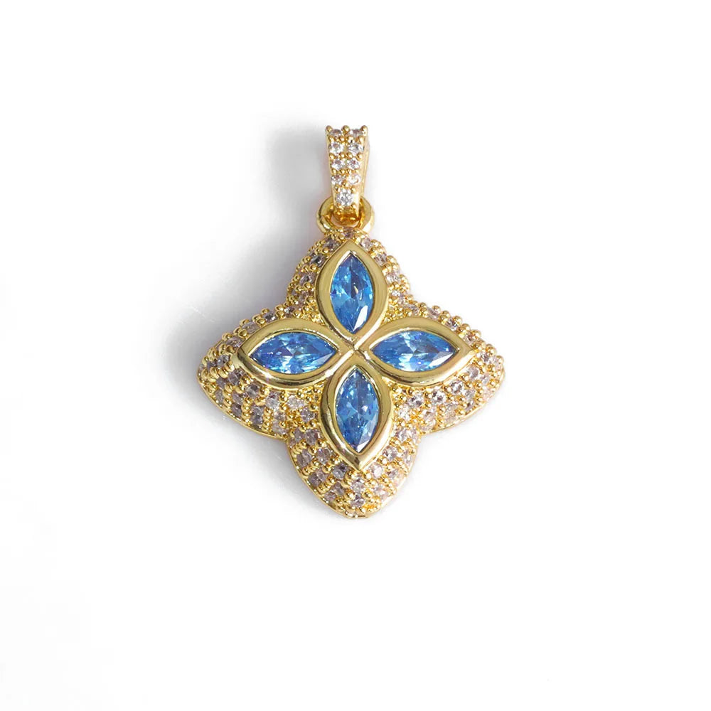 Luxury Full Zircon Four-Leaf Clover Pendant Necklace Hip-Hop Bling Jewelry Gold Plated Necklace
