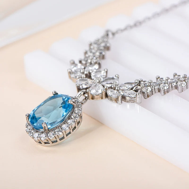 Gioiellieri Natural Topaz Oval Cut 925 Sterling Silver Rhodium Luxury Women's Necklace High-end Customized Solitaire Pendant Claw Setting