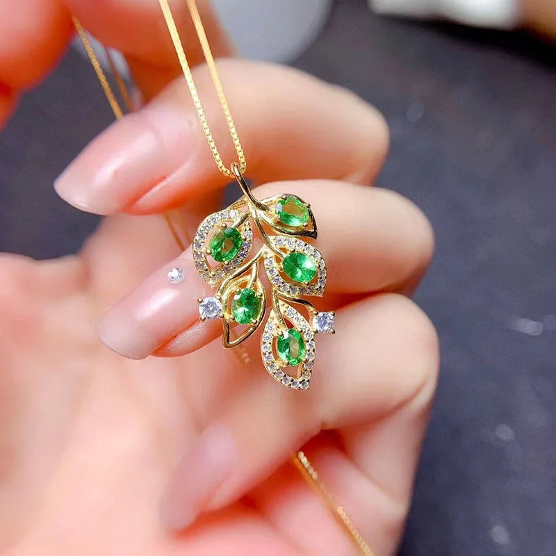 Gioiellieri Vintage 925 Sterling Silver Oval Cut Emerald Pendant Necklace Gold Plated Classic Style Party & Wedding Jewelry