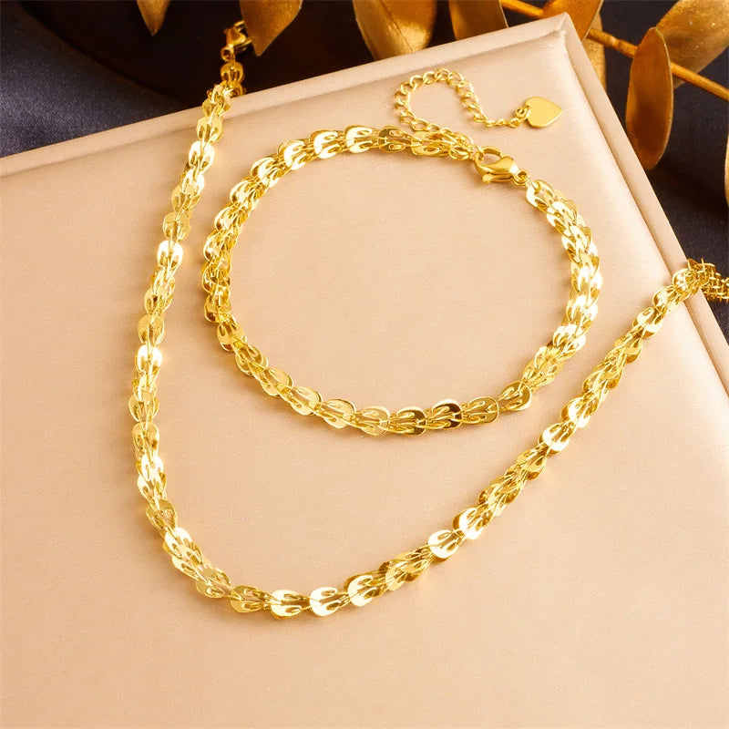 Gold Chain Necklace & Bracelet Jewellery Set | Classic Everyday Luxury Fashion Set