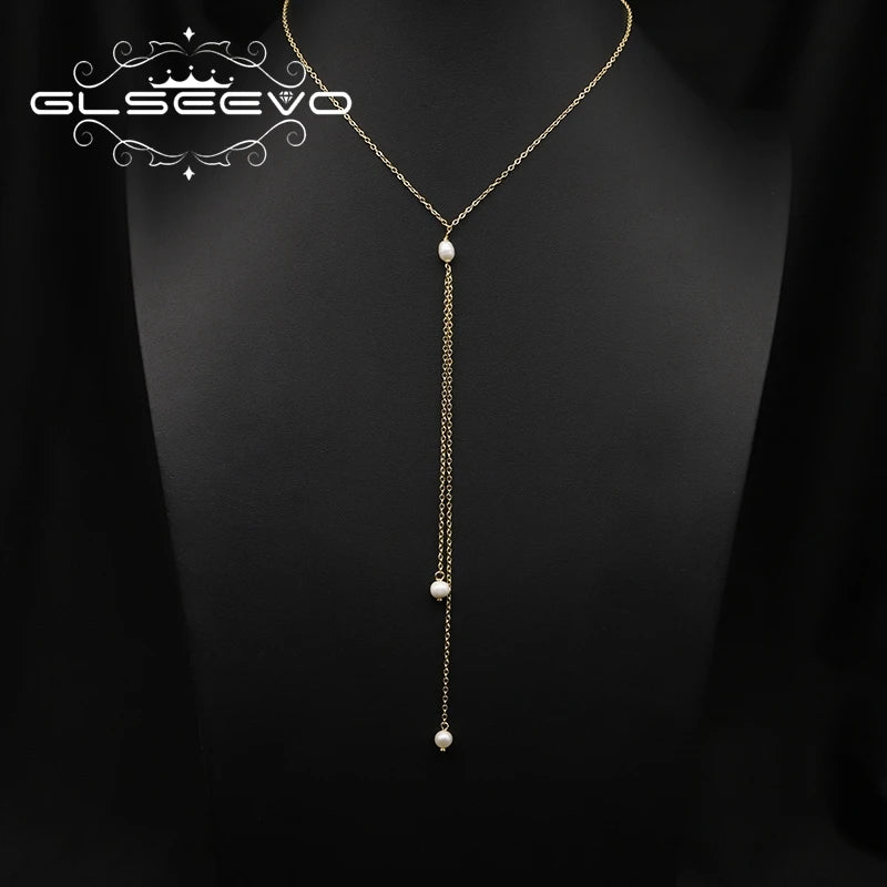 Natural Freshwater Pearl Baroque Simple Pendant Necklace Popular Chain Sweater Necklace Bridal Wedding Women Fashion Jewelry