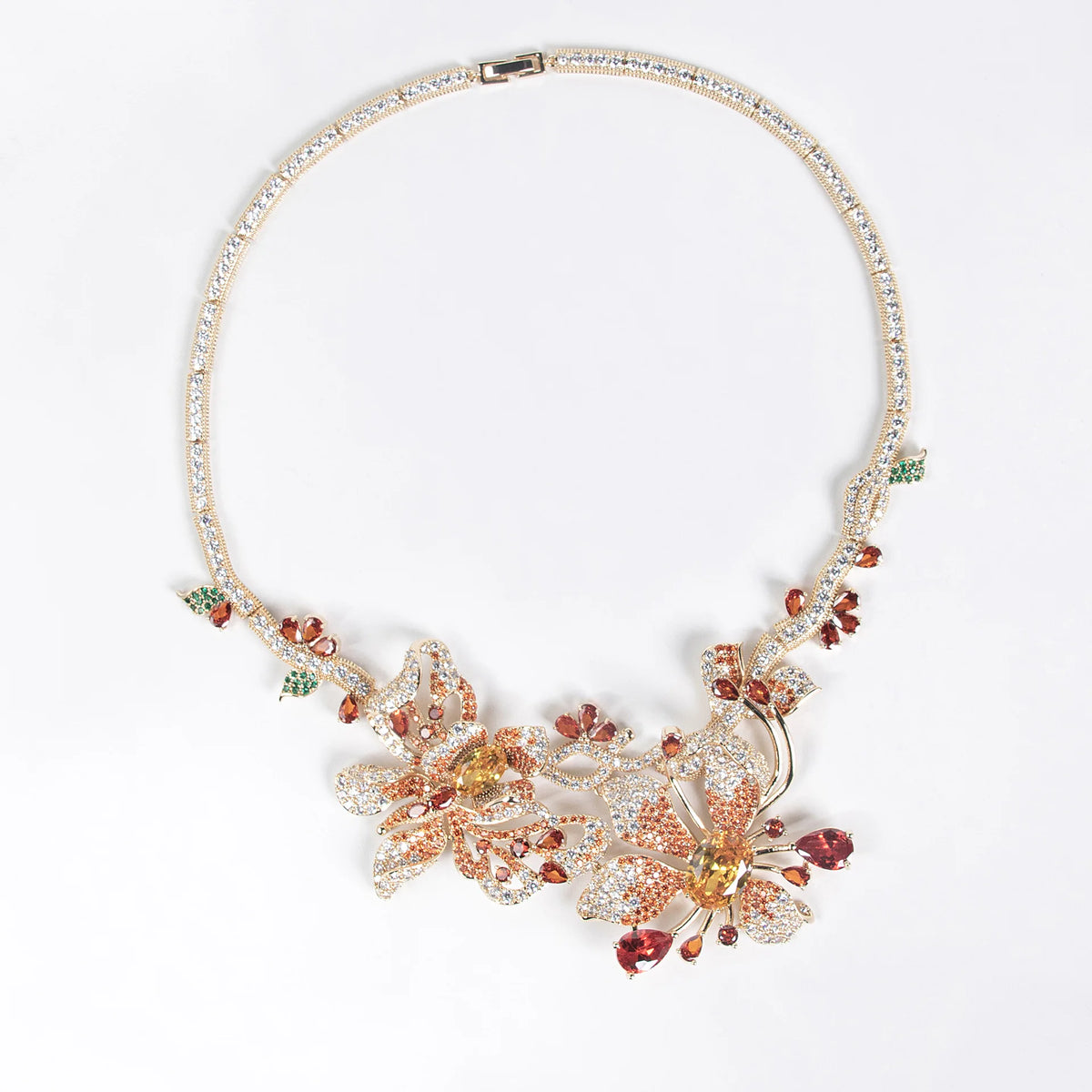 S&S Gold Plated Floral CZ Bridal Necklace & Earring Set – Collection