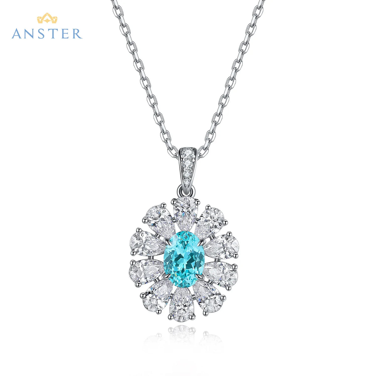 Gemfiori ANSTER Lab Grown Heart Cut Paraiba Necklace for Women 925 Sterling Silver Link Chain Pendant Necklace for Gift Party Anniversary