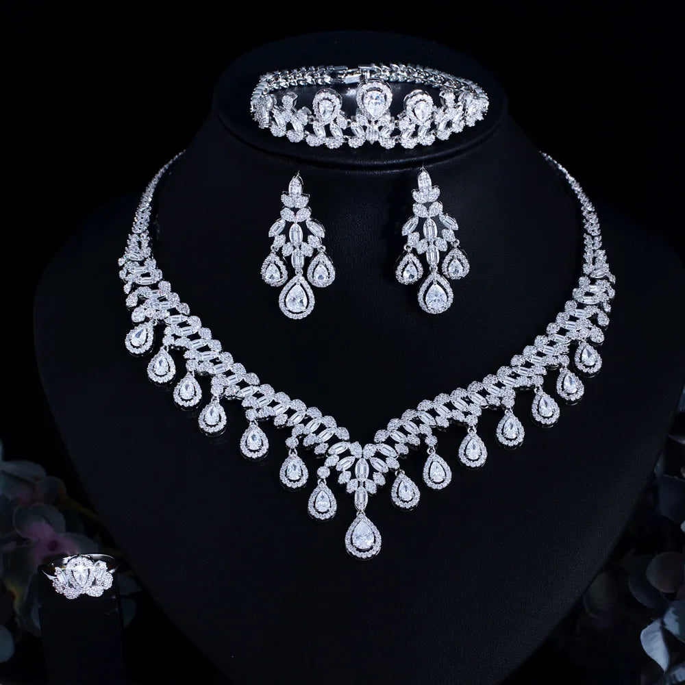 Hot Sale 4 Pcs/Set Luxury Vintage Jewelry Sets Statement Chocker Necklace Earrings Bracelet Ring Jewelry Set