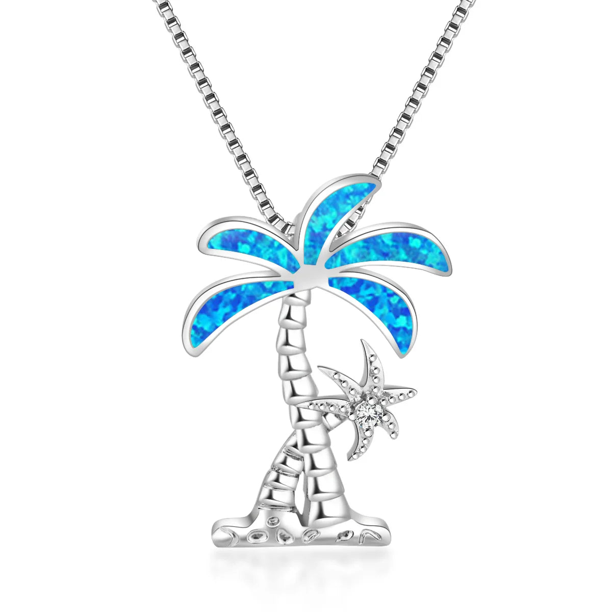 Chic Beach Motif Necklace Aobao Palm Tree Inlaid Pendant Fashion Jewelry