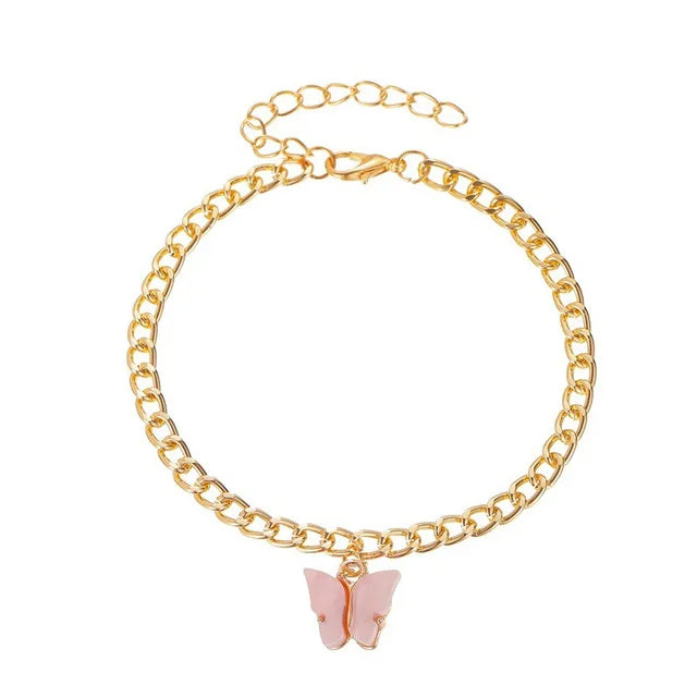 Wholesale Cuban Link Anklet Chain Anklet Butterfly Pendant Anklet for Women