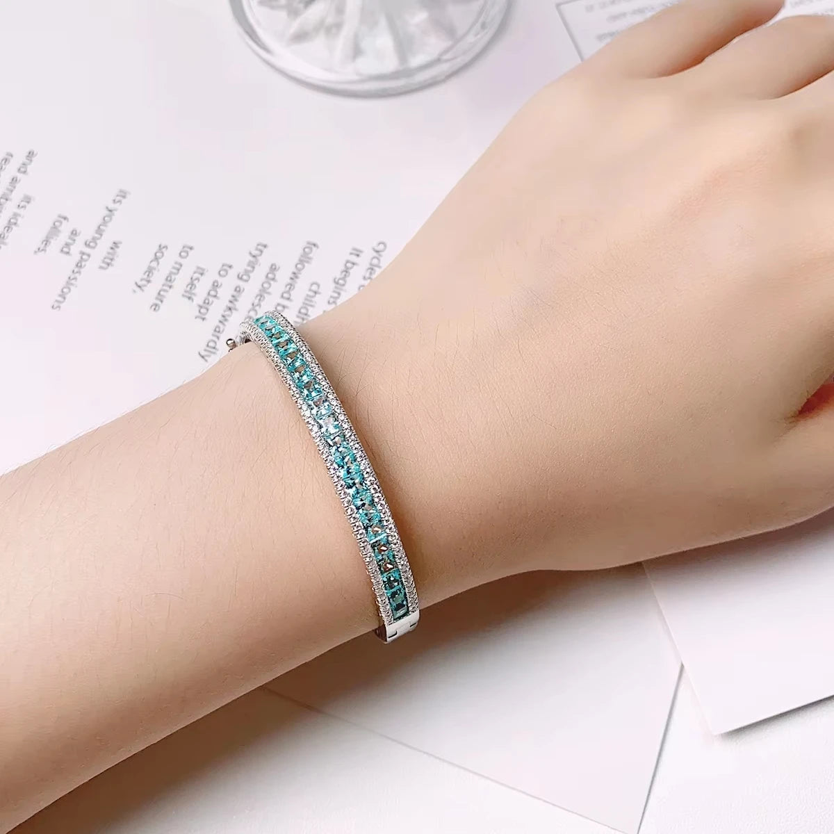 Gemfiori Brand New Bangles Women Jewellery Trending Pure 925 Sterling Silver Bangles for Female Lab Grown Paraiba Bracelets High Quality