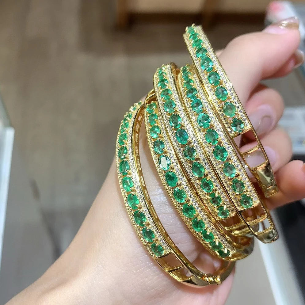 Gioiellieri Emerald Bangle with Natural Green Gemstone for Women S925 Sterling Silver Adjustable Fine Jewelry Anniversary Gift for Her