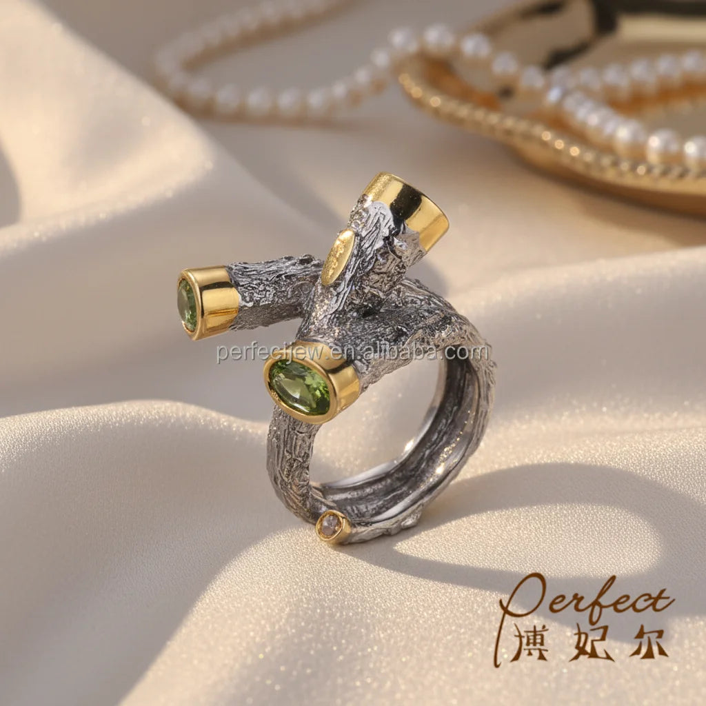 Tree Branch Peridot Gemstone 925 Sterling Silver Custom Rings for Girls