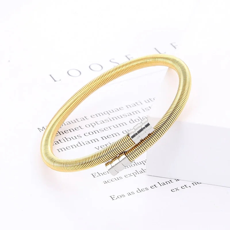 REBEL Unisex Gold/Silver/Black Stainless Steel Flexible Open Bangle Bracelet