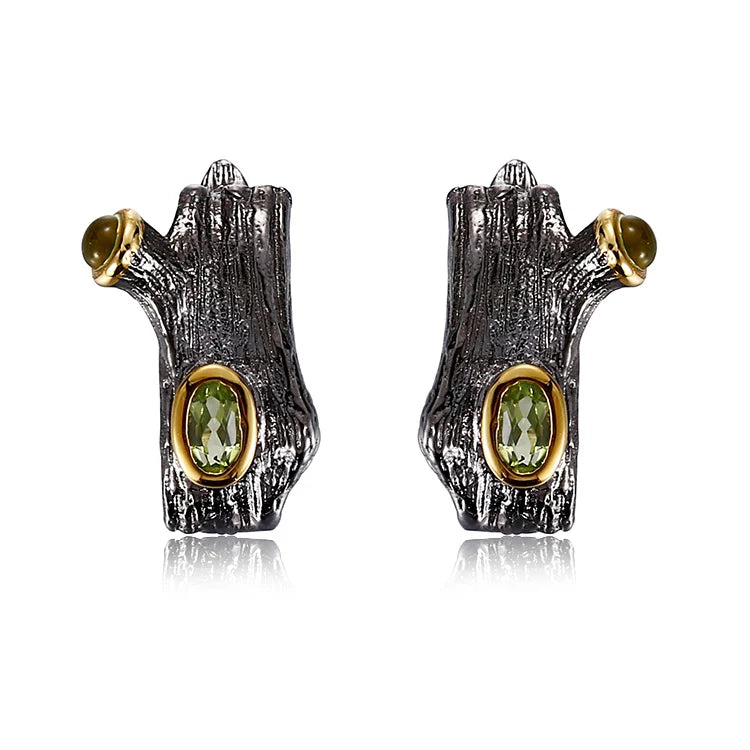 Tree Branch Natural Design 925 Sterling Silver Earrings with Peridot Stone