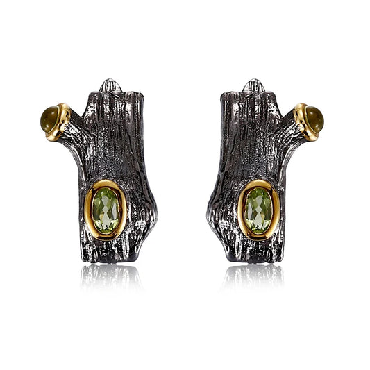 Tree Branch Natural Design 925 Sterling Silver Earrings with Peridot Stone