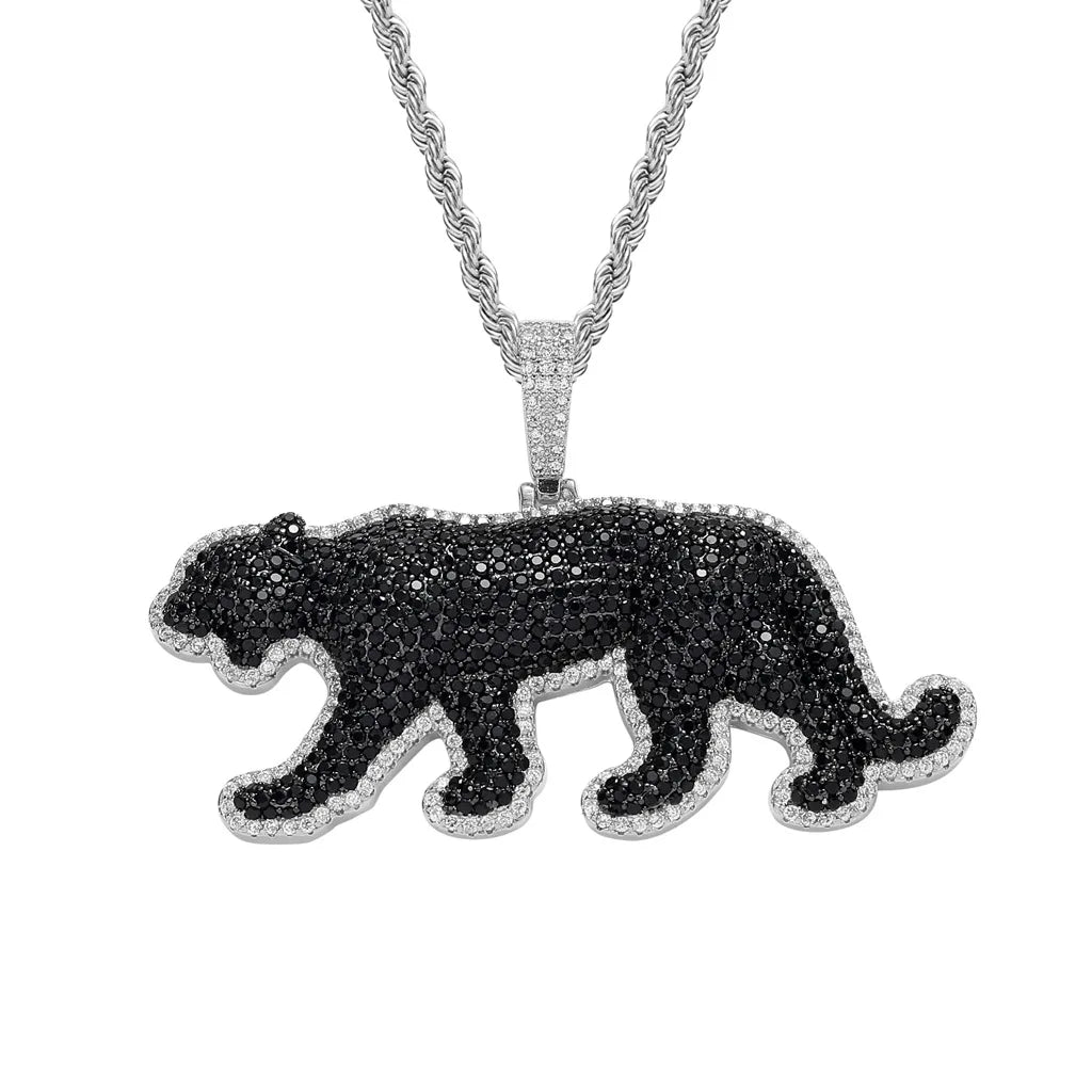 Cheetah Panther Leopard Pendant Hip Hop Iced Out Gold Black Panther Pendant Necklace
