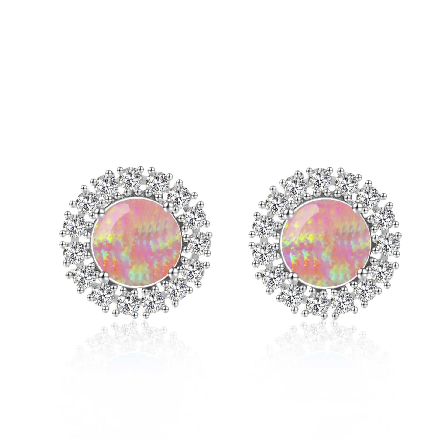 Shimmering Blue Opal Circle Earrings Aobao Surround Silver Tone Dainty Jewelry