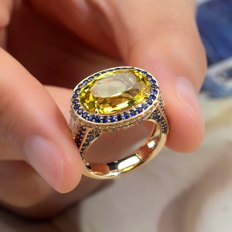Gemfiori MSR-1511 18K Gold 10x14mm Oval Lab Yellow Sapprie Luxury Engagement Ring Lab Grown Diamond Ring