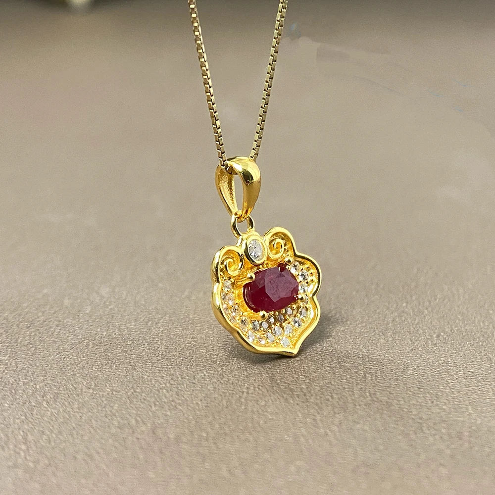 Gioiellieri Natural Ruby Gold Plated 925 Sterling Silver Exquisitely Crafted Claw Setting Gemstone-Inlaid CMA Women's Gift Party Pendant