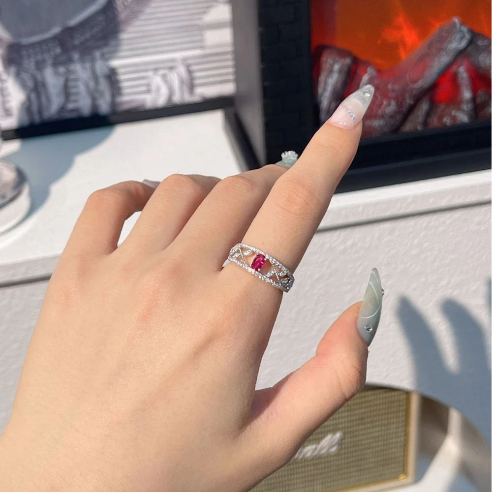MuShan Jewelry 2026 New Model 925 Silver Platinum Plated Red Blue High Carbon Diamond Openwork 0.5ct Geometric Simple Party
