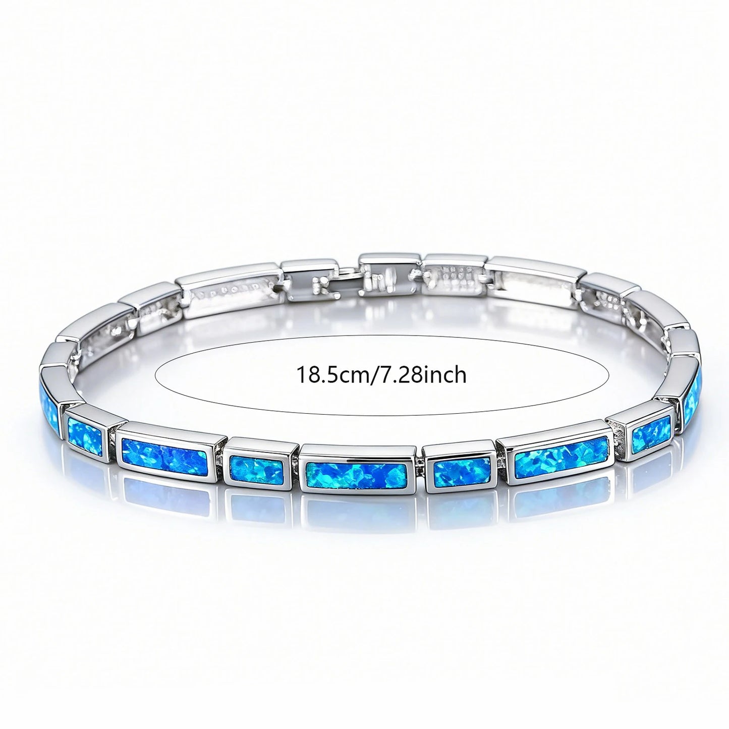 Fashion Trendy Silver Plated Brass Christian Opal Inlaid Minimalist Geometric Design Women's Anniversary Chain Link Bracelet