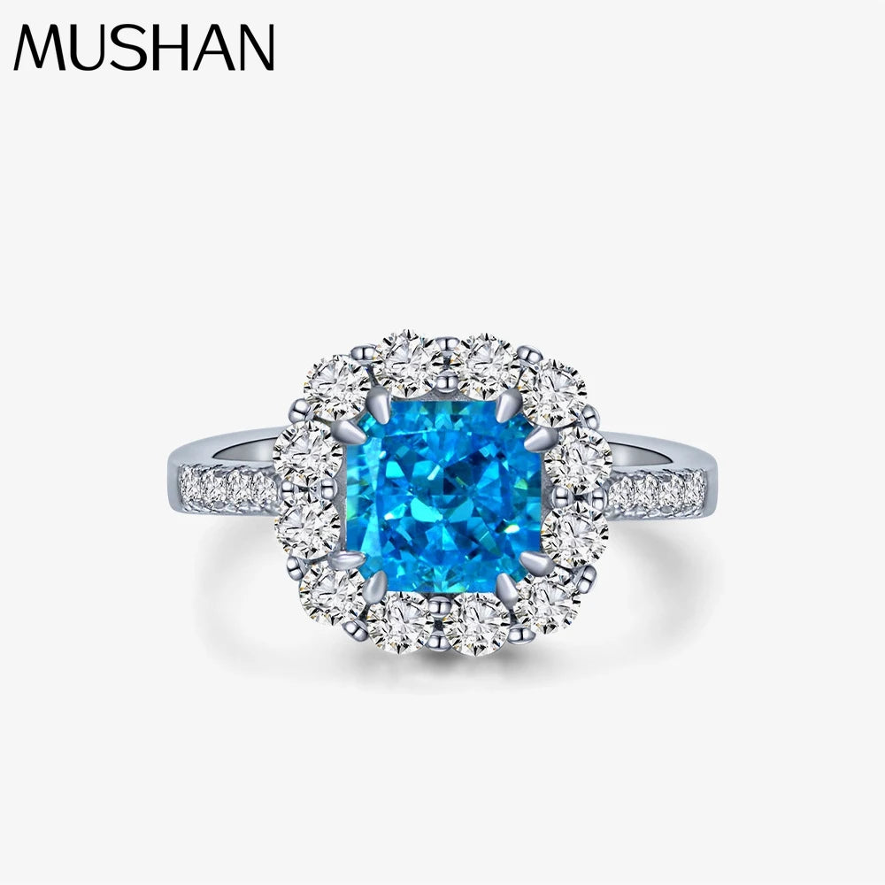 MuShan Jewelry Factory New 1.5ct Pink Ice Flower Cut 7*7 High Carbon Diamond Ring European and American 925 Silver Open Ring