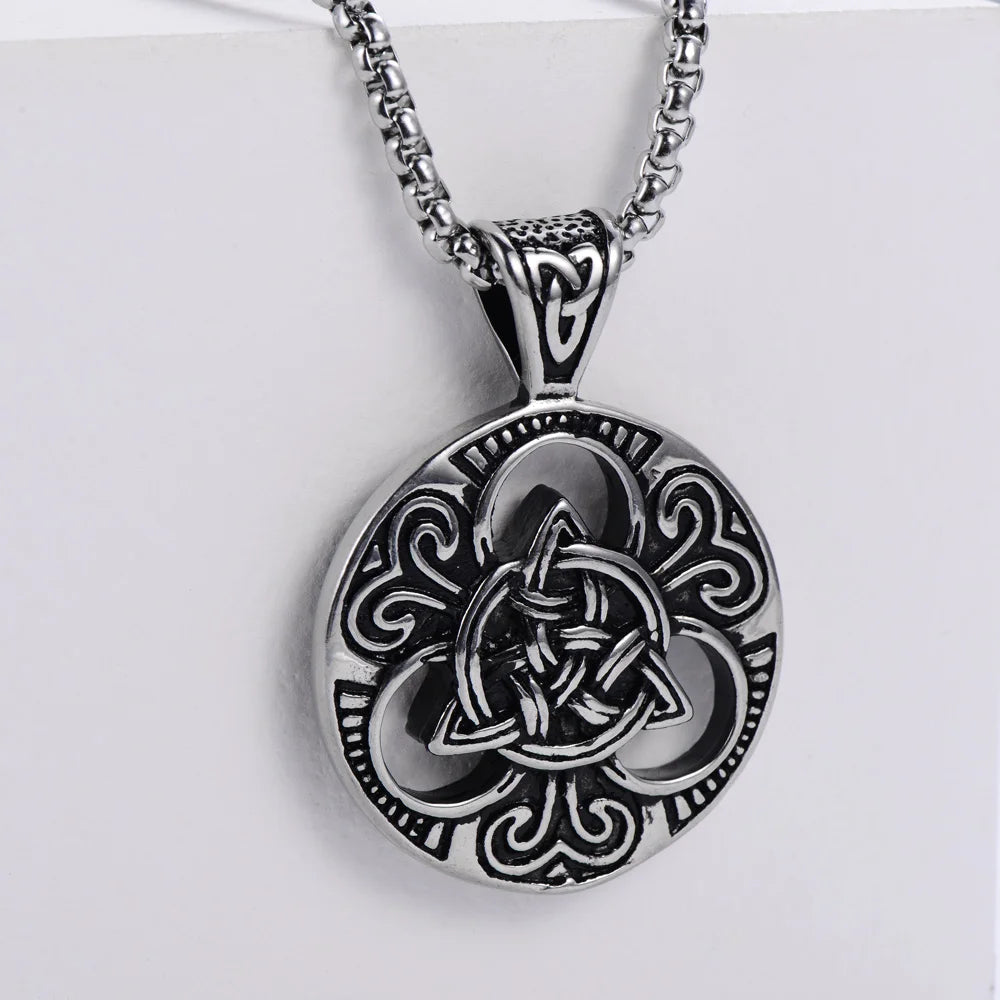 REBEL VIKING Celtic Knot Totem Round Pendant Necklace – Retro Silver 24"