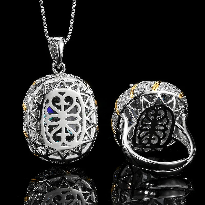 REDheart Brass Inlaid Zircon Plating Two-Color Trendy Bird's Nest Cut Black Gray Temperament Women's Jewelry Set for Party