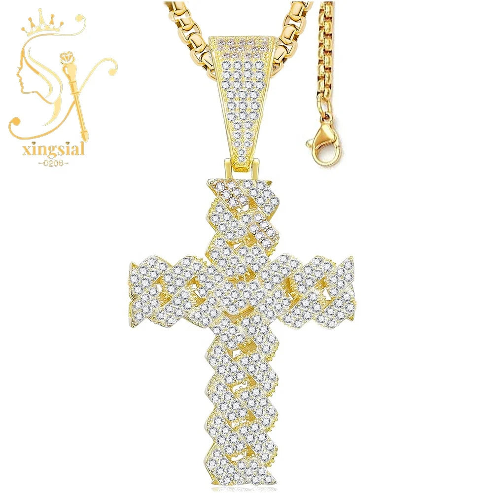 ArtistA Xingsial Custom Men's Jewelry Set 925 Sterling Silver Gold Plated Iced Moissanite Cross Pendant Cuban Link Wedding Ring
